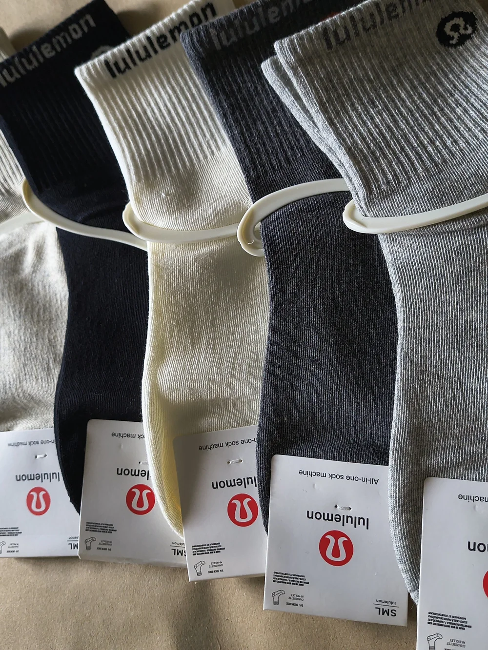 lululemon athletica Women's Crew Socks - Black, Cream, Charcoal, Gray (5-Pack)